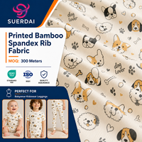 Tela de Punto Acanalado de Bambú y Spandex Estampada para Ropa de Bebé, Acanalado 2x2, 240GSM, Alta Elasticidad, Suave, Venta al Por Mayor, Pedidos al Por Mayor