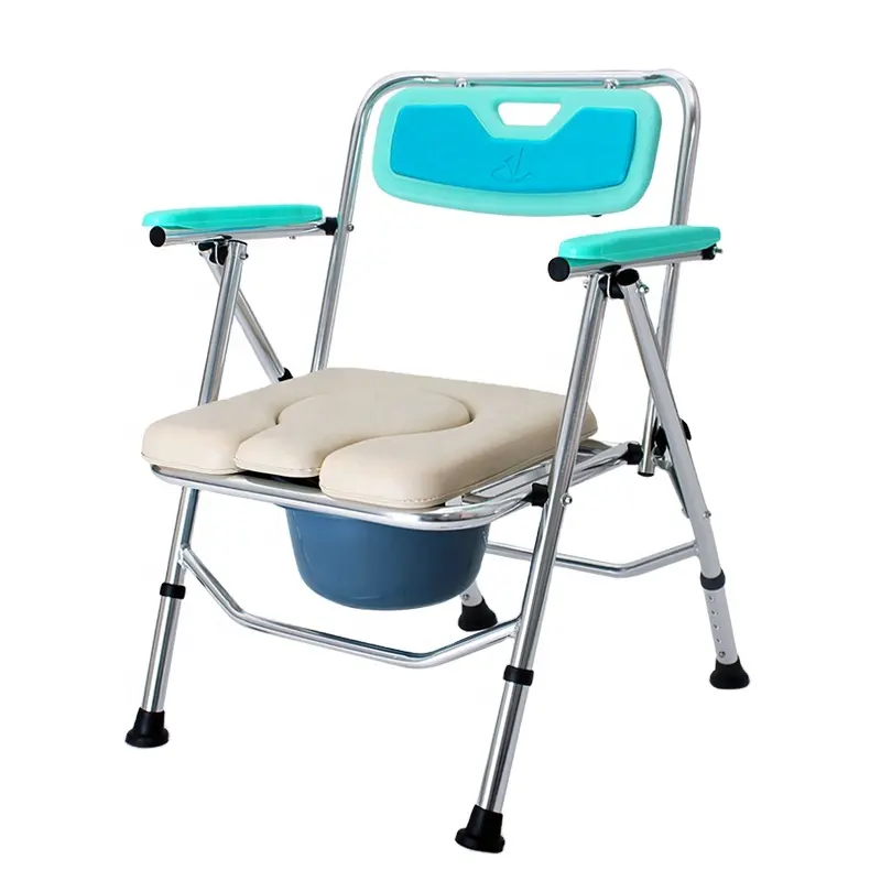 Cadeira dobrável de alumínio para idosos, cadeira multifuncional de commodo de alumínio para cadeira de idosos