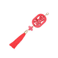 Breloque de sac en polyester rouge avec nœud chinois, pendentif festif, porte-clés à pompon, accessoire cadeau du Nouvel An chinois, motif Fu porte-bonheur