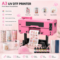 Imprimante DTF UV Haolic Pink A3 Dual XP600 13 pouces pour impression d'autocollants de transfert UV avec laminage automatique pour gobelets et enveloppes de tasses