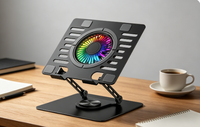 Support pour ordinateur portable en alliage d'aluminium, support rotatif pour tablette à hauteur réglable avec ventilateur de refroidissement, support pour ordinateur portable avec lumière LED pour le bureau et la maison