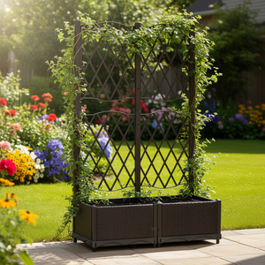 Jardinera Elevada de Mimbre con Orificios de Drenaje para Plantas Trepadoras, Flores, Patio y Jardín, Color Marrón - Product Image 2