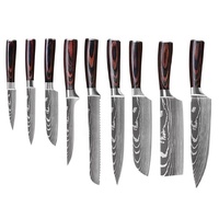 Ensemble de couteaux en acier inoxydable motif damas de 8 pouces ensemble de couteaux de cuisine 8 pièces avec boîte