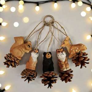 Colgante de madera tallada con animales de <span class=keywords><strong>la</strong></span> serie <span class=keywords><strong>Pagoda</strong></span> de Pino del Noreste, con motivos de tigre, recuerdo cultural y turístico, regalos para festividades y cumpleaños - Product Image 3