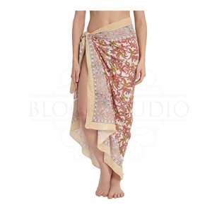 Pareo de algodón con estampado a mano en arena color melocotón oxidado para mujer, ligero, para cubrir el bikini, ideal para la playa y resorts de verano. - Product Image 5