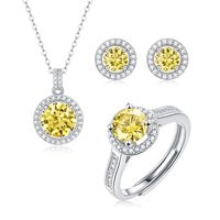 Ensemble de bijoux Halo multicolores en moissanite VVS, 4 pièces, bague réglable, pendentif, collier, boucles d'oreilles, bracelet, en argent S925