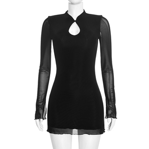 Robe de soirée moulante mini Viviblook Y26DS345 pour femme, nouvelle collection automne, sexy, col montant, maille transparente, cintrée à la taille - Product Image 1