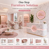 Bureau de réception moderne rose effet marbre avec logo lumineux sur mesure pour salon de manucure et spa – Offre spéciale