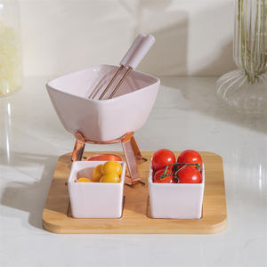 Batterie de cuisine de restaurant domestique de haute qualité <span class=keywords><strong>fondue</strong></span> en céramique au <span class=keywords><strong>chocolat</strong></span> avec plat - Product Image 3