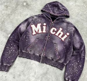 Felpe con Cappuccio Personalizzate 100% Cotone con Cerniera, Ricamo, Stampa, Effetto Vintage, Lavaggio Distressed, Strass, Casual - Product Image 2