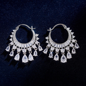 Boucles d'oreilles pendantes à pampilles circulaires en strass étincelants pour femmes, bijoux de mode de luxe - Product Image 4