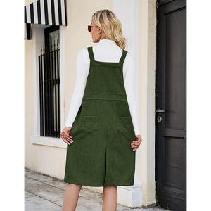 Women's Corduroy Jumper Overall Pinafore Midi Dress With Pockets Natural Waistline Casual Daily Wear - Product Image 2