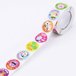 Custom Cute Cartoon Animals Sticker for Kids Labels Round <b>Vinyl</b> Paper School Teacher Supplies Child Reward Sticker Printing - Product Image 1
