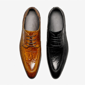Zapatos Oxford de punta puntiaguda de cuero genuino marrón con cordones, para todas las estaciones, suela de goma, envío directo - Product Image 2