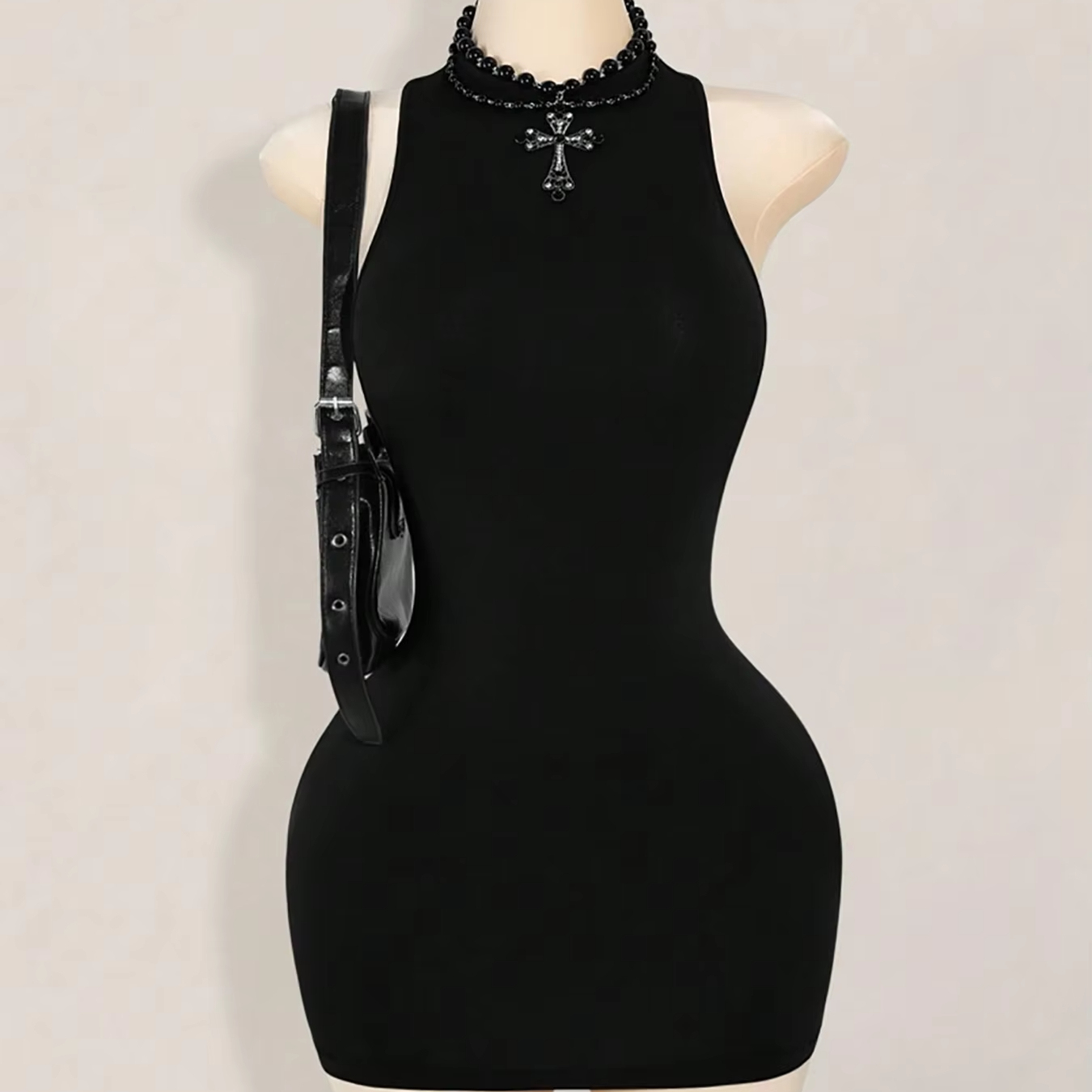 knee length dresses for ladies Halterneck Corset Micro Mini Dress in Ecru
