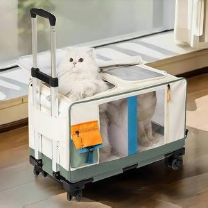 أنيقة كبيرة الحيوانات الأليفة السفر الناقل نمط الحيوان دائم شبكة القماش سستة إغلاق مربع الشكل مصنع منفصلة الكلب القط عربة - Product Image 3