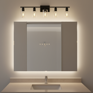 Applique murale moderne à 5 lumières pour salle de bain, 37,1 pouces, blanc chaud, design au-dessus du miroir - Product Image 2