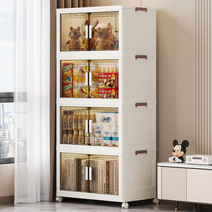 Meuble de rangement moderne pour salon, facile à installer, réglable, en plastique transparent, pliable, avec porte en verre, 5 étagères, blanc - Product Image 3