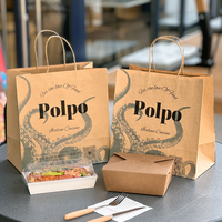 Custom Eco-Friendly Disposable Biodegradable Recyclable Kraft Paper Restaurant Fast Food Noodle Takeaway Shopping Bag Custom