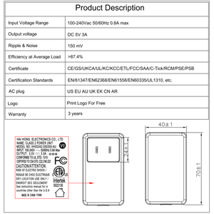 Adaptor Daya AC-DC 5V3A 15W dengan Sertifikasi <span class=keywords><strong>CE</strong></span> GS CB ETL SAA RCM UL1310 untuk Kamera LED CCTV - Product Image 5