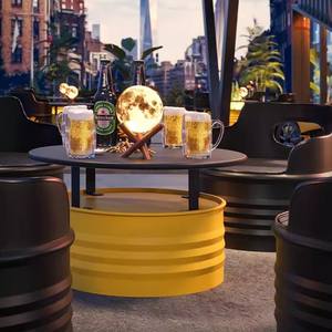 Juego de mesa y silla de diseño de tambor de aceite industrial amarillo-negro comedor Bar cubierta barbacoa cafetería Bistro sofá comercial - Product Image 2