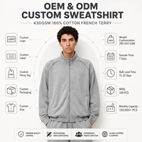 Sweat-shirt zippé en molleton pur coton 430 GSM, col montant, coupe ample, poids lourd, pour homme, style décontracté américain, vente en gros
