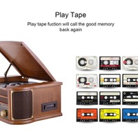 Tocadiscos Todo en Uno de Madera MDF, Reproductor de Vinilo con Sonido Estéreo, Reproductor de Casetes, CD, USB, SD, Radio AM/FM, Fonógrafo