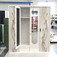 Armoire moderne en acier à imprimé marbre avec portes coulissantes et grand miroir, meuble de chambre à coucher, fournisseur en gros