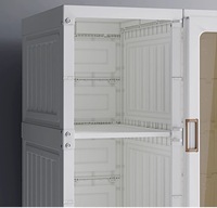 Armoire Pliante Moderne Simple Intégrée en Plastique avec 5 Tiroirs et Portes Coulissantes pour Petit Appartement Chambre à Coucher Mécanisme de Charnière en MDF
