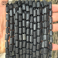 Perles en gros de tourmaline noire naturelle brute facettées en tube 8x11mm, perles colonnes de tourmaline noire mate, perles intercalaires en pierres précieuses en vrac