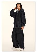 Sweat à capuche oversize pour homme, coupe lourde, délavé à l'acide, effet délavé minéral, poche kangourou, bords bruts, style streetwear, personnalisable avec logo