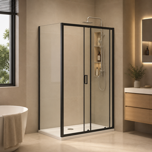 Cabine de <span class=keywords><strong>douche</strong></span> d'angle rectangulaire moderne noire avec porte <span class=keywords><strong>coulissante</strong></span>, design gain de place, prix de gros - Product Image 1