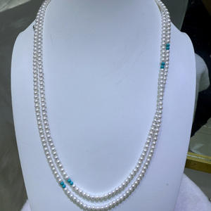 Collar de Perlas de Agua Dulce Naturales de Zhuji, 4-4.5mm, Redondas, Extremadamente Finas, Ligeramente Imperfectas, Aurora, Turquesa AK, 120cm de Largo - Product Image 4