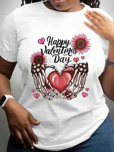 T-shirt da donna con stampa di cuori di San Valentino, manica corta, girocollo, in cotone, casual, regalo romantico per San Valentino, festa di San Valentino - Product Image 3