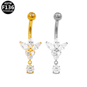 Anneau de nombril en titane F136 avec pendentif papillon incrusté de zircon, bijoux de piercing tendance pour femmes - Product Image 5