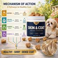Complément alimentaire lyophilisé pour la peau et le pelage des chiens : Lécithine, huile de poisson, algues marines, friandises à mâcher souples, 50 % de poulet véritable, marque privée