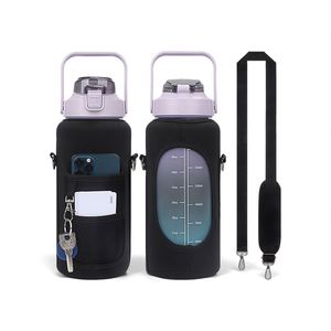 Bouteille d'eau isotherme de 2 L (64 oz) avec housse de rangement, sangle de transport et support pour téléphone portable – Produit très demandé – Demi-gallon - Product Image 4