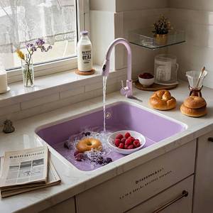 Évier de cuisine en acier inoxydable violet épaissi, à cuve unique, style cascade, pour eau de pluie, à poser sur plan de travail - Product Image 5