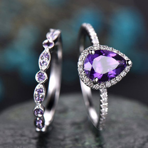 Set di due anelli viola a goccia per donna, gioielli alla moda - Product Image 1