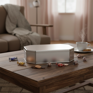 Kontensan L453 <b>Long</b> Octagonal Tin Candy Box 3.5 Lt 274x188mm X H70mm <b>Slip</b> Lid Turkey - Product Image 2