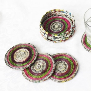Posavasos de Papel Hechos a Mano, Redondos, a Rayas, Estilo Bohemio, Ecológicos, Decoración para el Hogar, Juego de 4 - Product Image 1