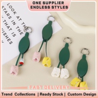 Porte-clés en cuir fait main en forme de feuille de tulipe, pendentifs et breloques de mode pour femmes, pour sac à main, sac, clé de voiture, décoratif