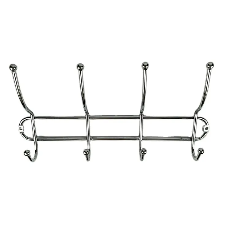 4 HOOKS Treo Tường Quần Áo Móc Áo Giá CHROME Mạ Dây Kim Loại Tường Móc Áo