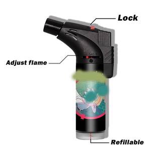 TECHNO OEM ODM azul llama ajustable a prueba de viento butano seguro electrónico asado recargable cigarro Jet Slant antorcha encendedor con cerradura - Product Image 2