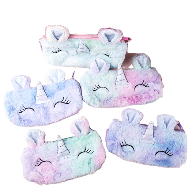 Креативная красочная милая меховая сумка для девочек, розовый фиолетовый плюшевый пенал с градиентом, косметичка для макияжа