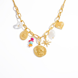 Collar con colgante de estrella y corazón chapado en oro estilo europeo con cadena de clavícula y perla, joyería de moda para mujer. - Product Image 5