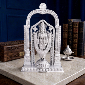 Idole de Tirupati Balaji plaquée argent 999 de Jaipur Metals |   100% Laiton |   Durable |   Cadeau de Diwali |   6 X 2,5 X 9,5 cm |   98 g - Product Image 1