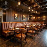 Ensemble de meubles de restaurant Ron Group, table ronde en bois massif, chaise ergonomique, banquette en cuir courbé rembourrée