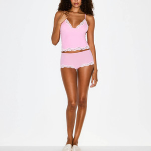 Completo da donna due pezzi con top a triangolo e pantaloncini a vita media, personalizzabile, in tessuto elasticizzato con spalline regolabili - Product Image 3