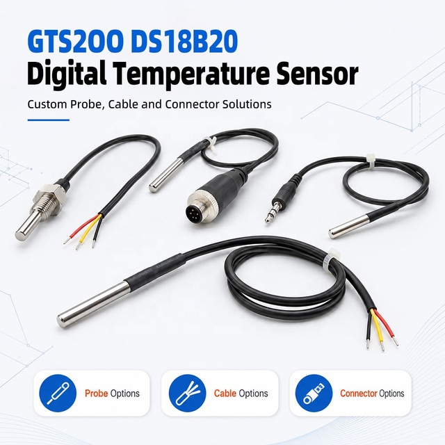 GAIMC GTS200 High Precision DS18B20 Digital Temperature Sensor Waterproof Stainless Steel Probe 1-Wire Thermal Sensor